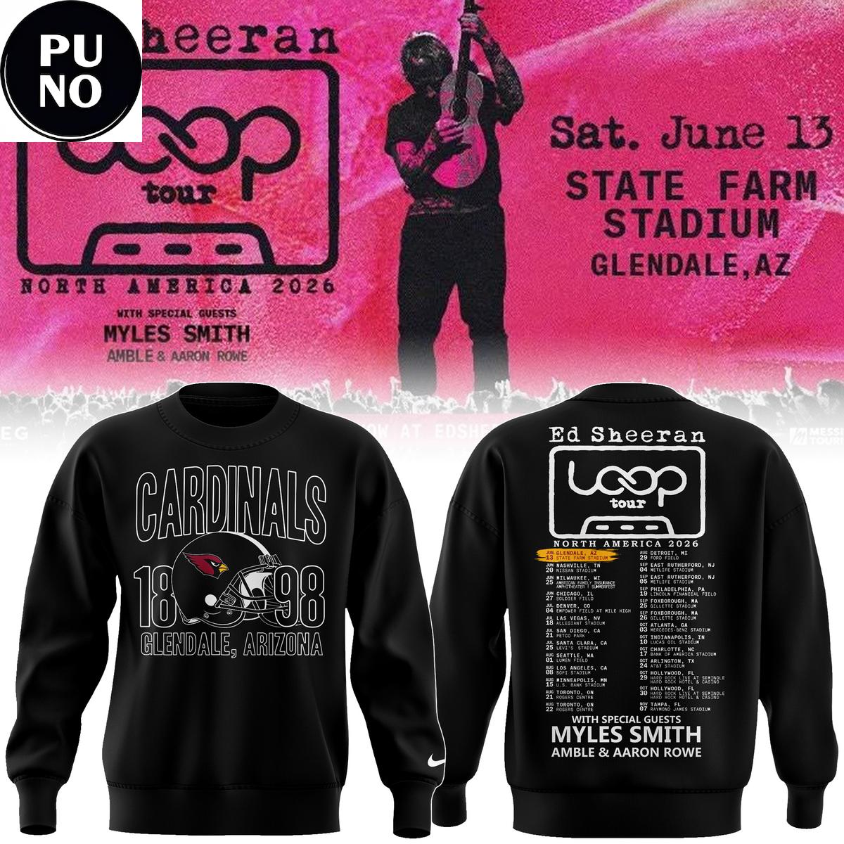 Arizona Cardinals x Ed Sheeran The Loop Tour 2026 Hoodie T-Shirt
