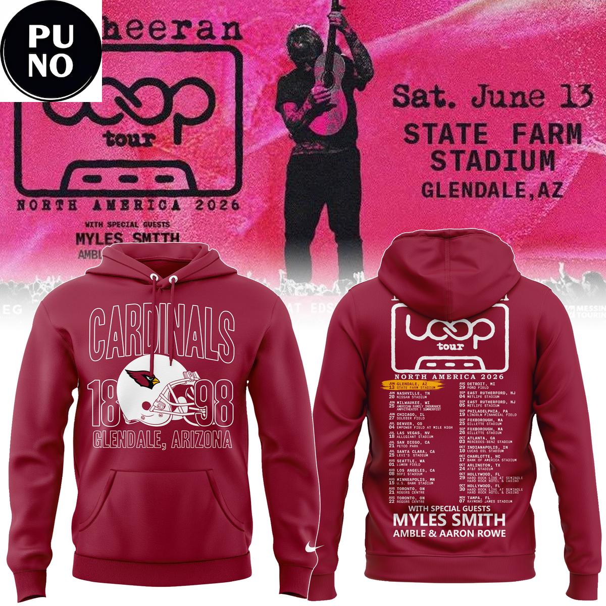 Arizona Cardinals x Ed Sheeran The Loop Tour 2026 Hoodie T-Shirt