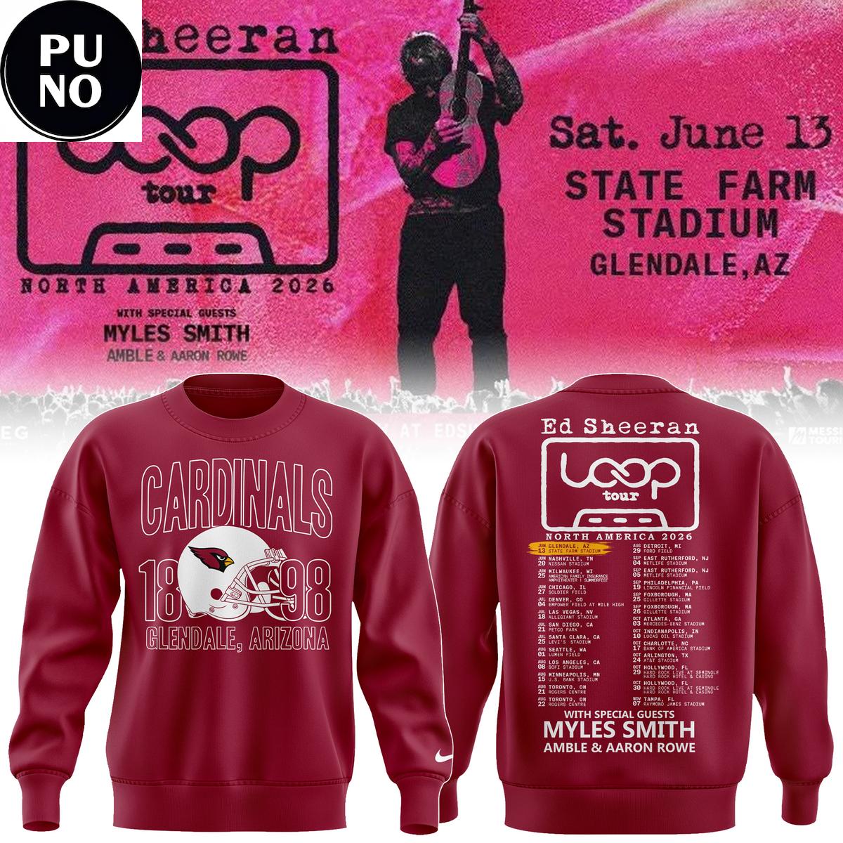Arizona Cardinals x Ed Sheeran The Loop Tour 2026 Hoodie T-Shirt