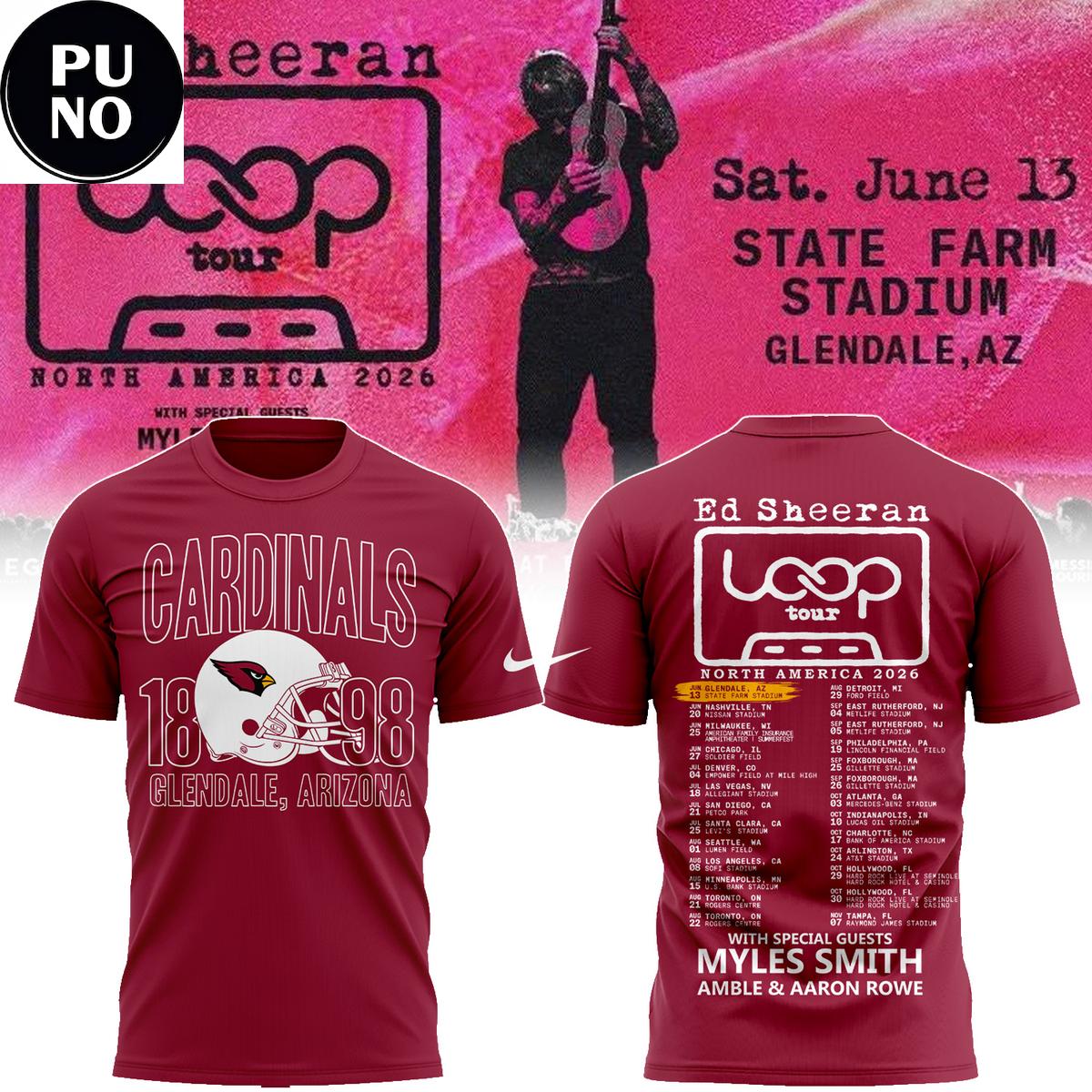 Arizona Cardinals x Ed Sheeran The Loop Tour 2026 Hoodie T-Shirt