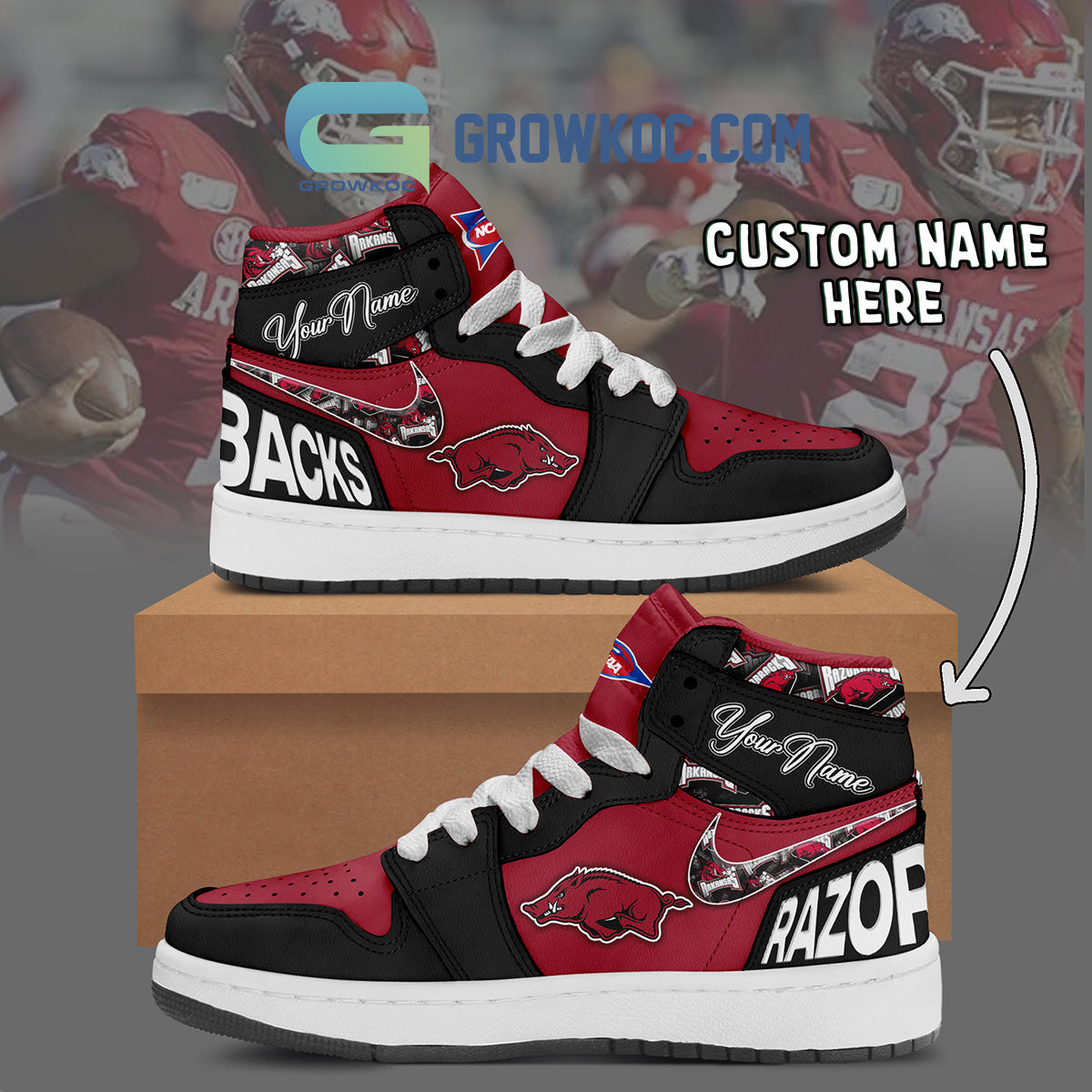 Arkansas Razorbacks NCAA Personalized Air Jordan 1 Shoes