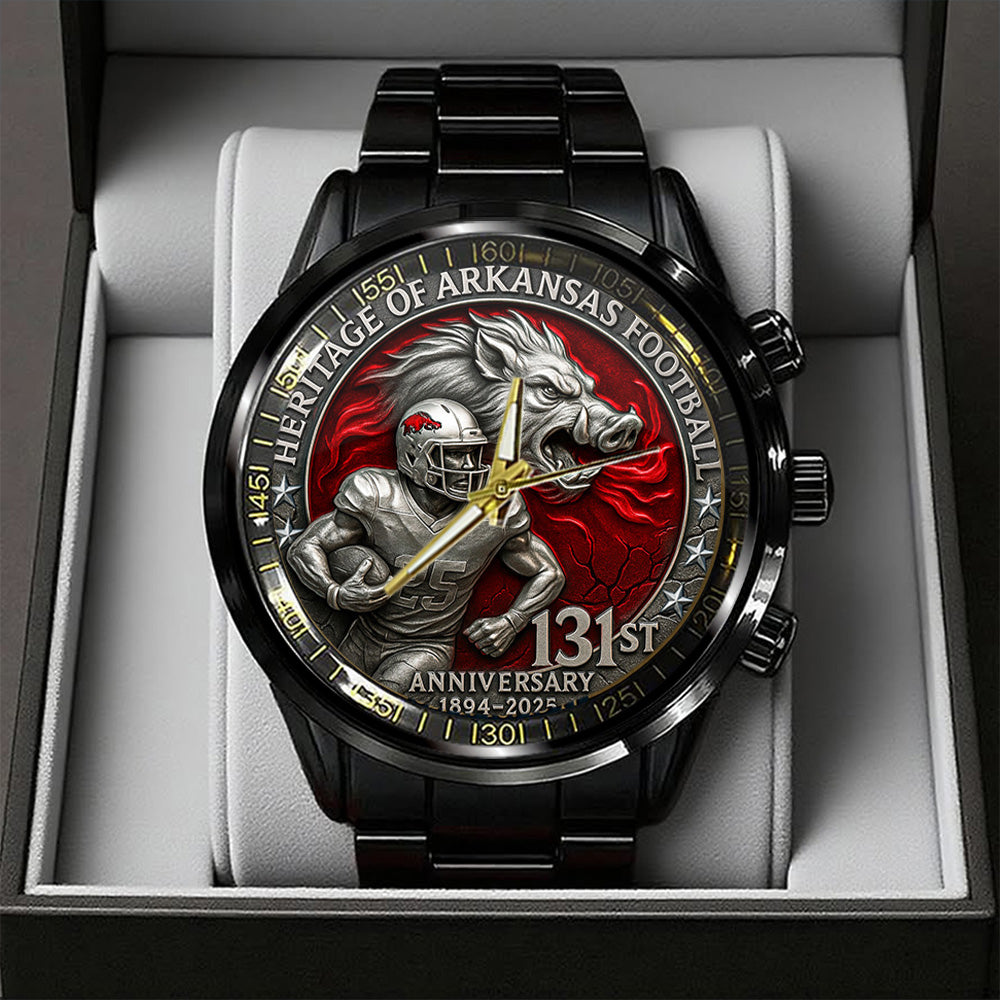 Arkansas Razorbacks Football 131st Anniversary Black Stainless Steel Watch - TANTN18560