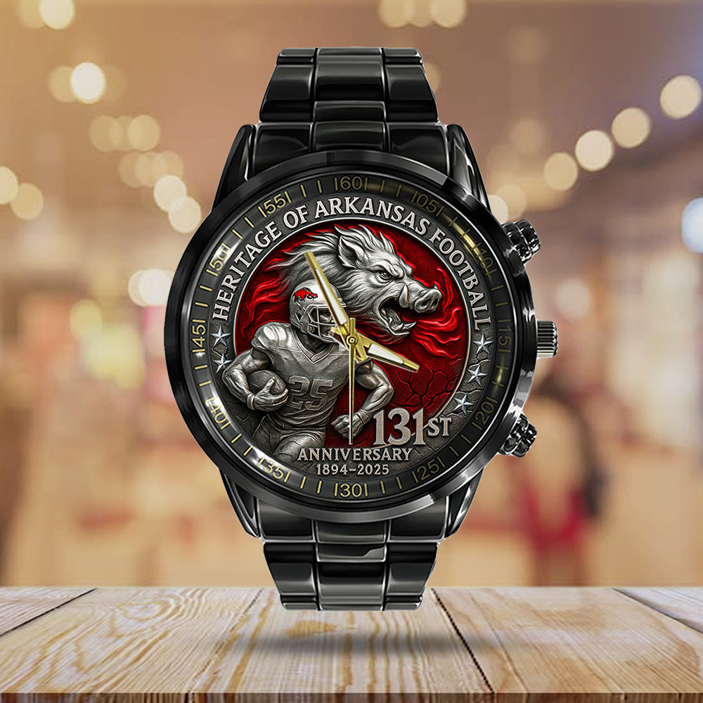 Arkansas Razorbacks Football 131st Anniversary Black Stainless Steel Watch - TANTN18560
