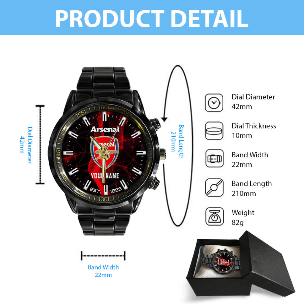 Personalized Arsenal FC Black Stainless Steel Watch - TANTN23554