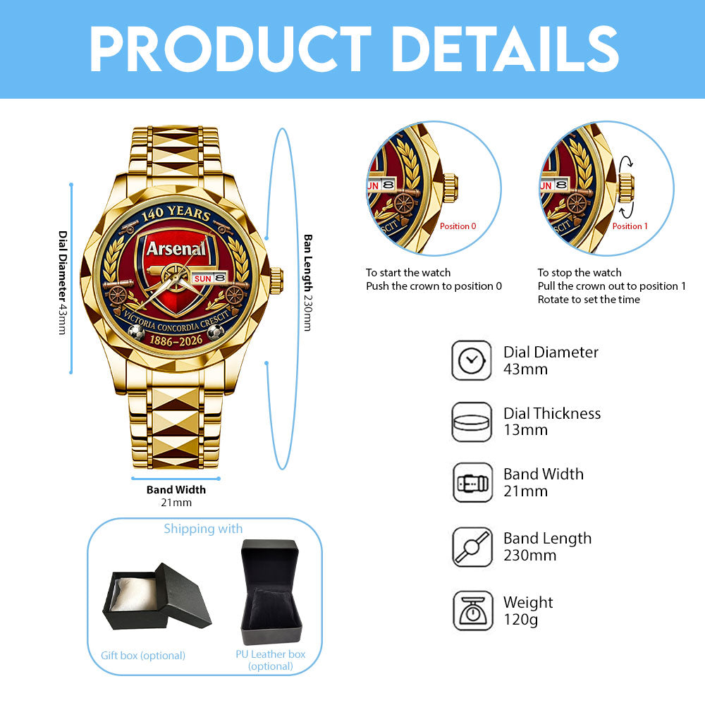 Arsenal FC 140th Anniversary Alloy Luxury Quartz Watch - TMTHU3299