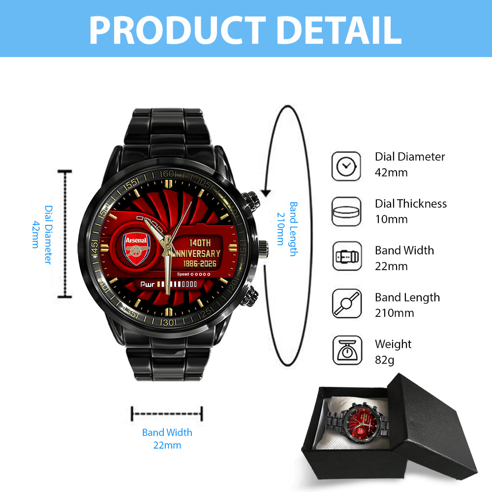 Arsenal FC 140th Anniversary Black Stainless Steel Watch - MAITM14457