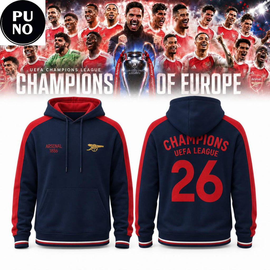 Arsenal FC Champions UEFA League 2026 Hoodie T-Shirt