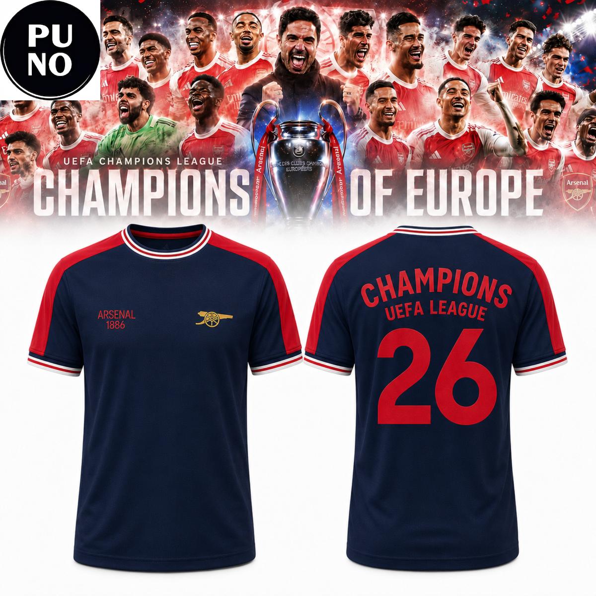 Arsenal FC Champions UEFA League 2026 Hoodie T-Shirt