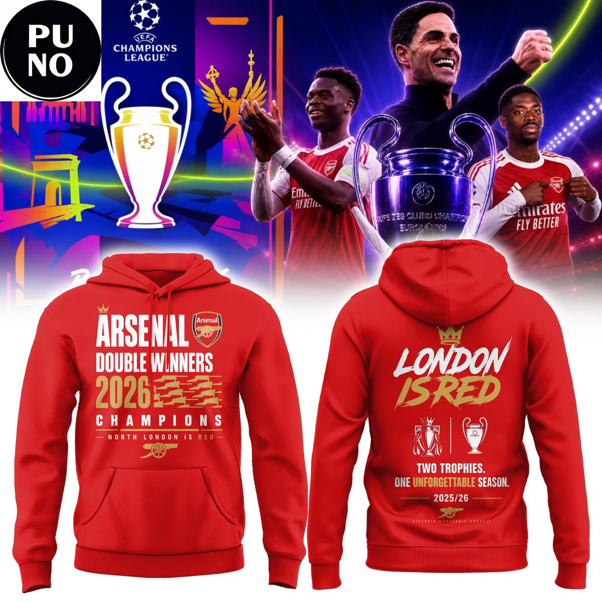 Arsenal FC Double Champion League 2026 London Is Red Hoodie T-Shirt