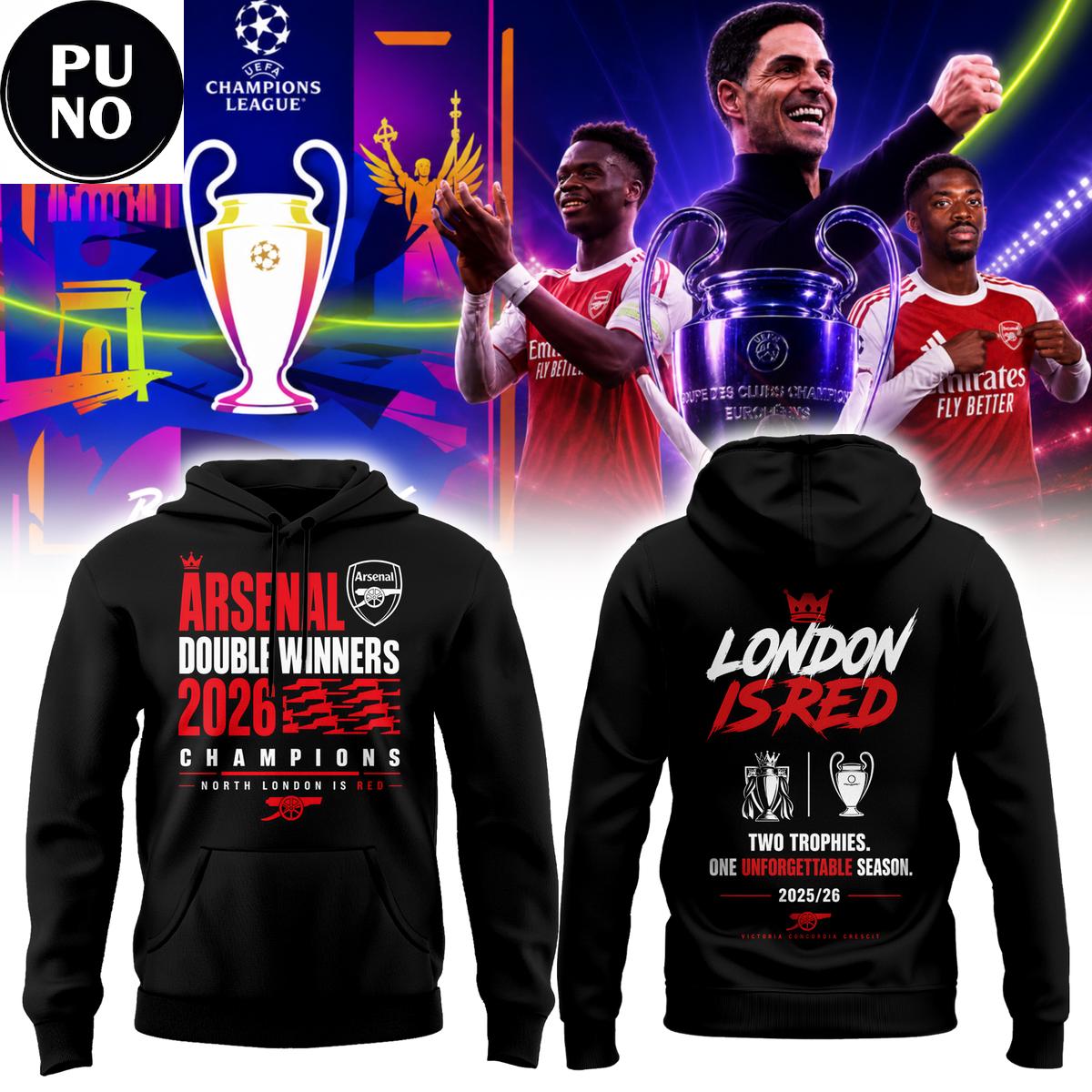 Arsenal FC Double Champion League 2026 London Is Red Hoodie T-Shirt