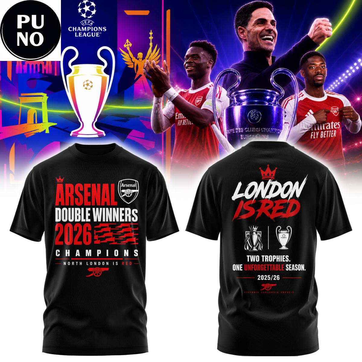 Arsenal FC Double Champion League 2026 London Is Red Hoodie T-Shirt
