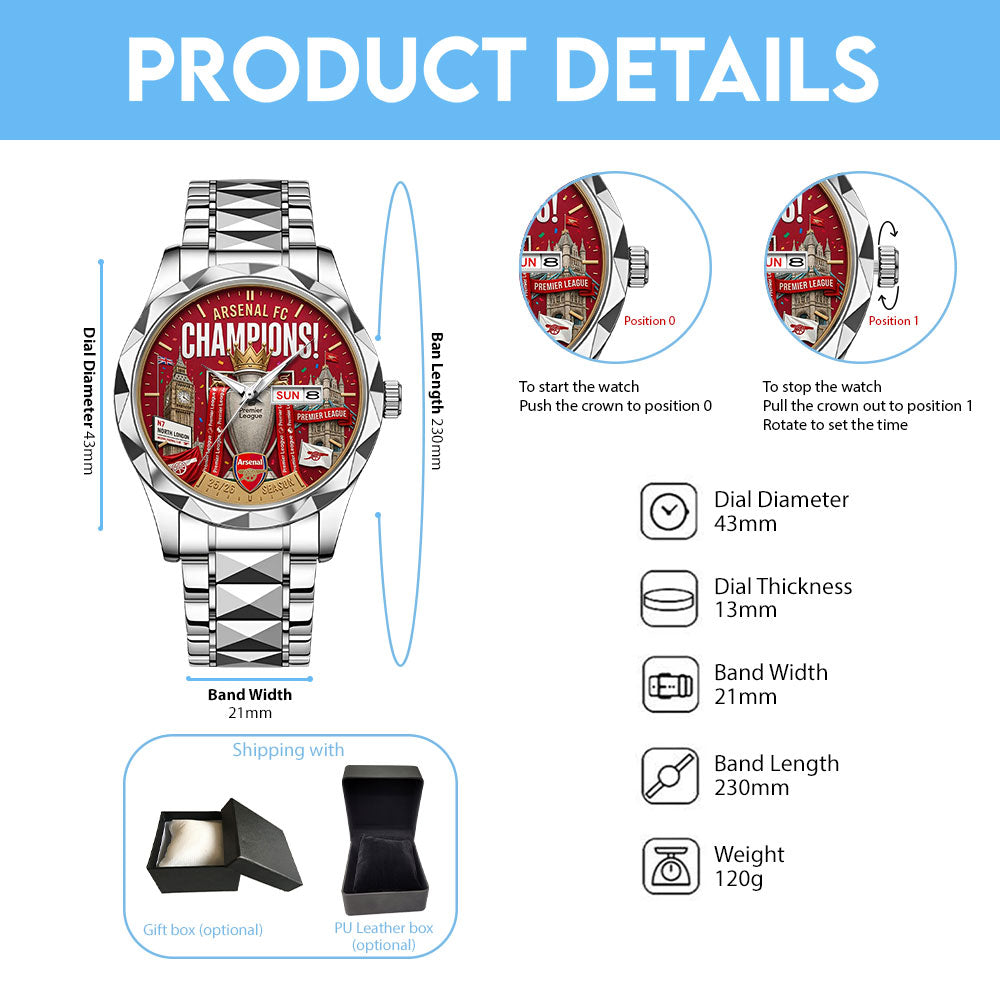 Arsenal FC Premier League Champions 25/26 Alloy Luxury Quartz Watch - TMTHU6334