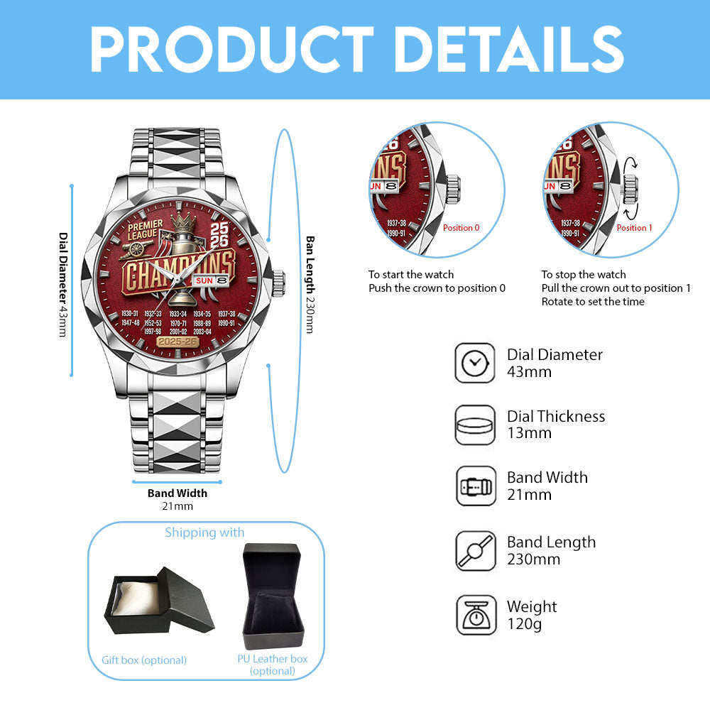 Arsenal FC Premier League Champions 25/26 Alloy Luxury Quartz Watch - TMTHU6337