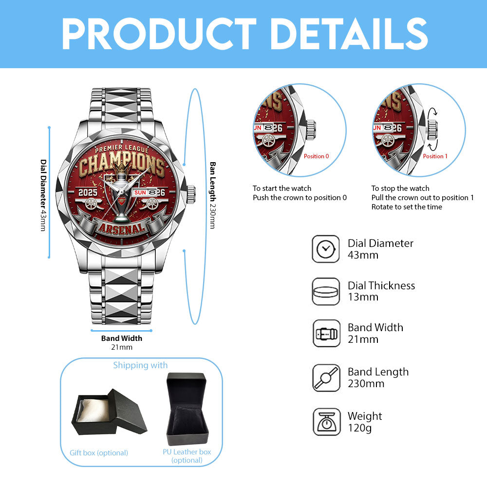 Arsenal FC Premier League Champions 25/26 Alloy Luxury Quartz Watch - TMTHU6338