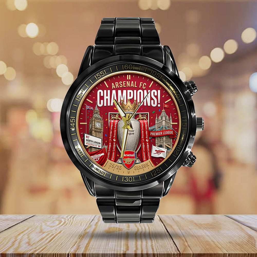 Arsenal FC Premier League Champions 25/26 Black Stainless Steel Watch - TMTHU6323