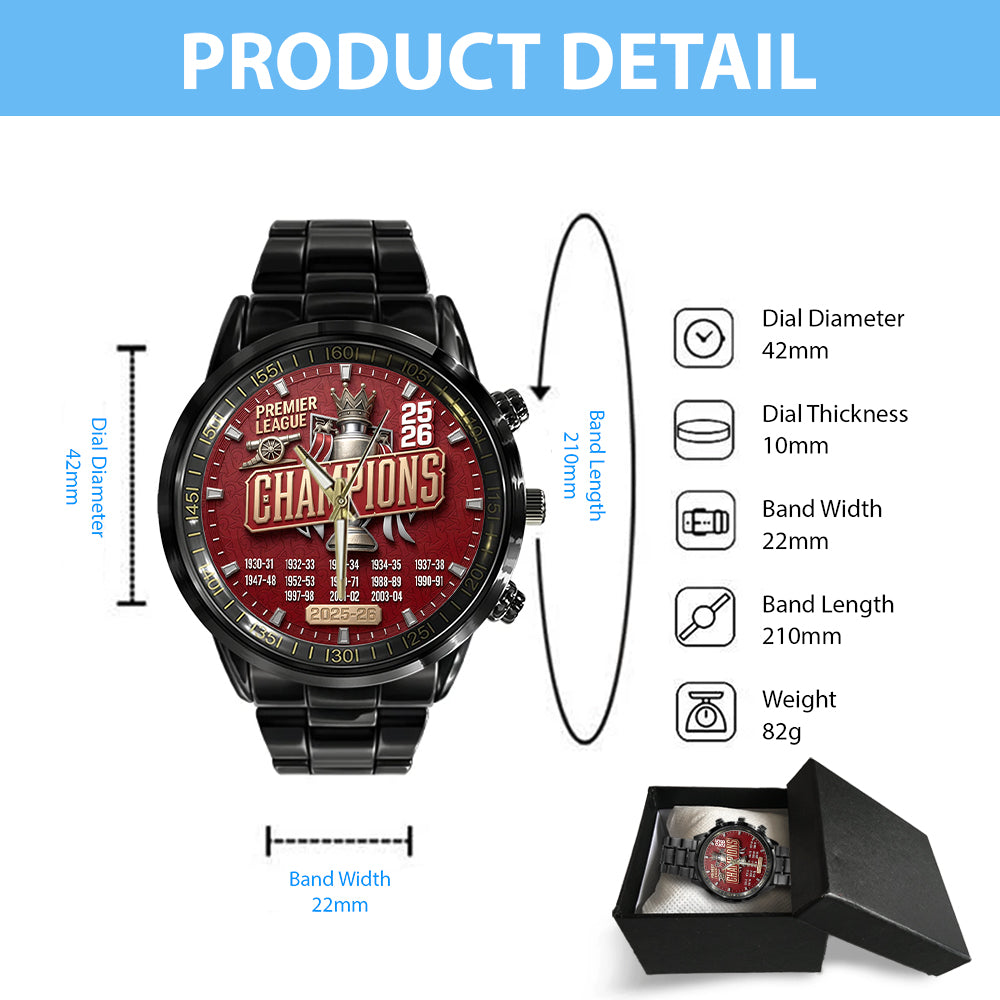 Arsenal FC Premier League Champions 25/26 Black Stainless Steel Watch - TMTHU6340