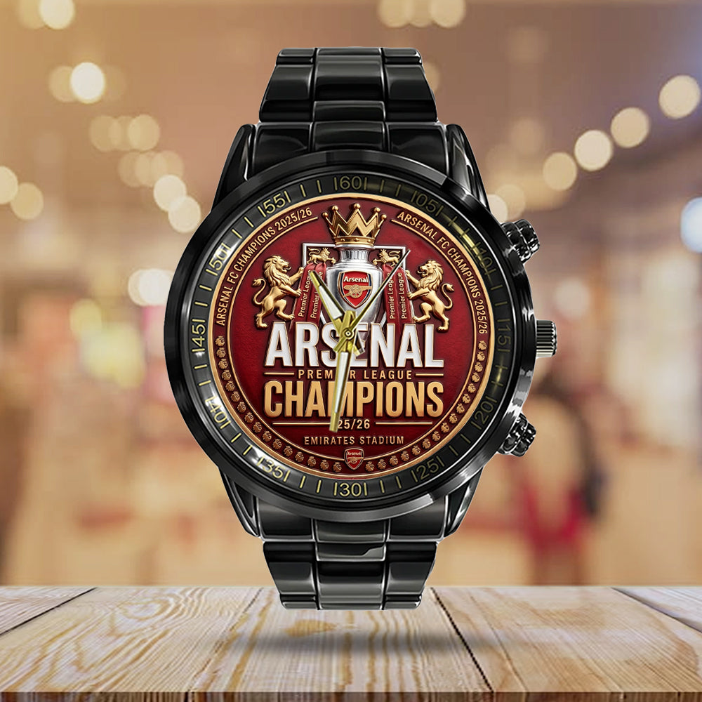 Arsenal FC Premier League Champions 25/26 Black Stainless Steel Watch - TMTHU6431