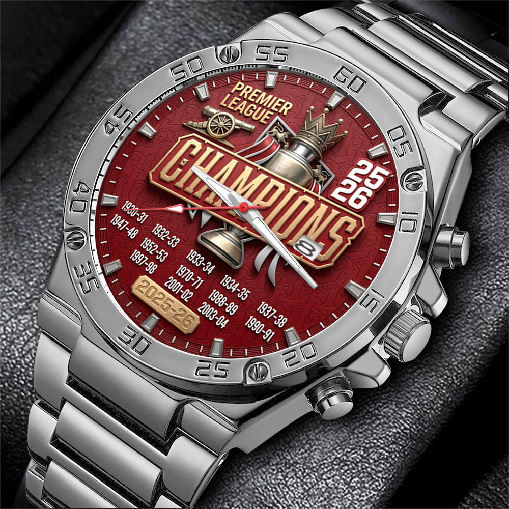 Arsenal FC Premier League Champions 25/26 Gentleman Stainless Steel Watch - TMTHU6341