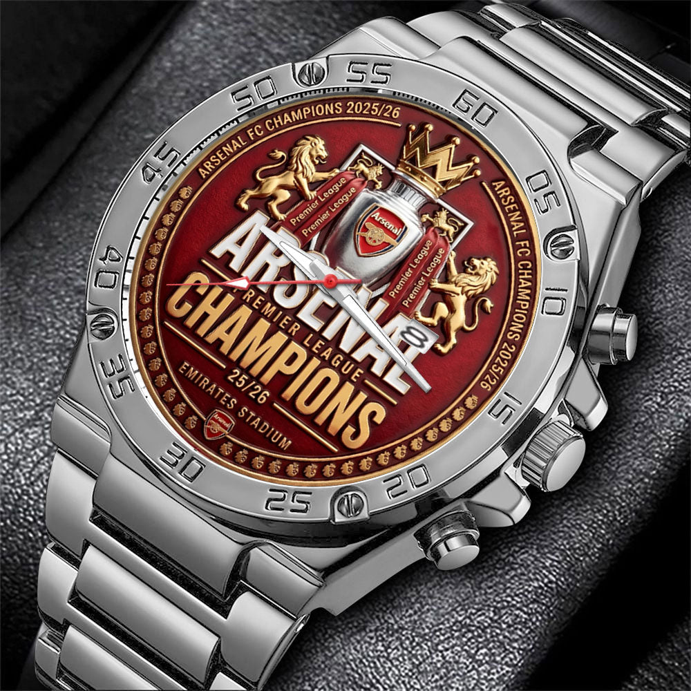 Arsenal FC Premier League Champions 25/26 Gentleman Stainless Steel Watch - TMTHU6432