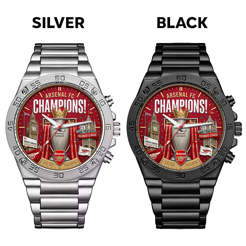 Arsenal FC Premier League Champions 25/26 Gentleman Stainless Steel Watch - TMTHU6336