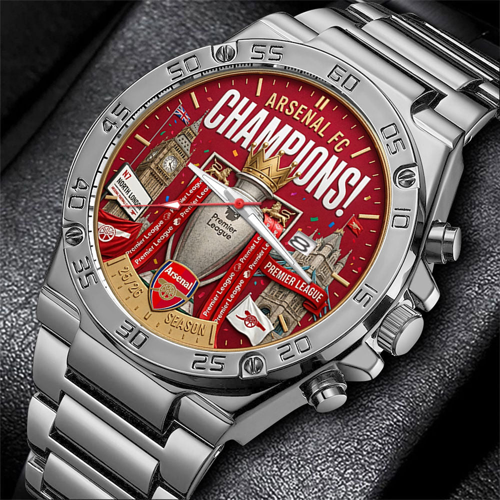 Arsenal FC Premier League Champions 25/26 Gentleman Stainless Steel Watch - TMTHU6336