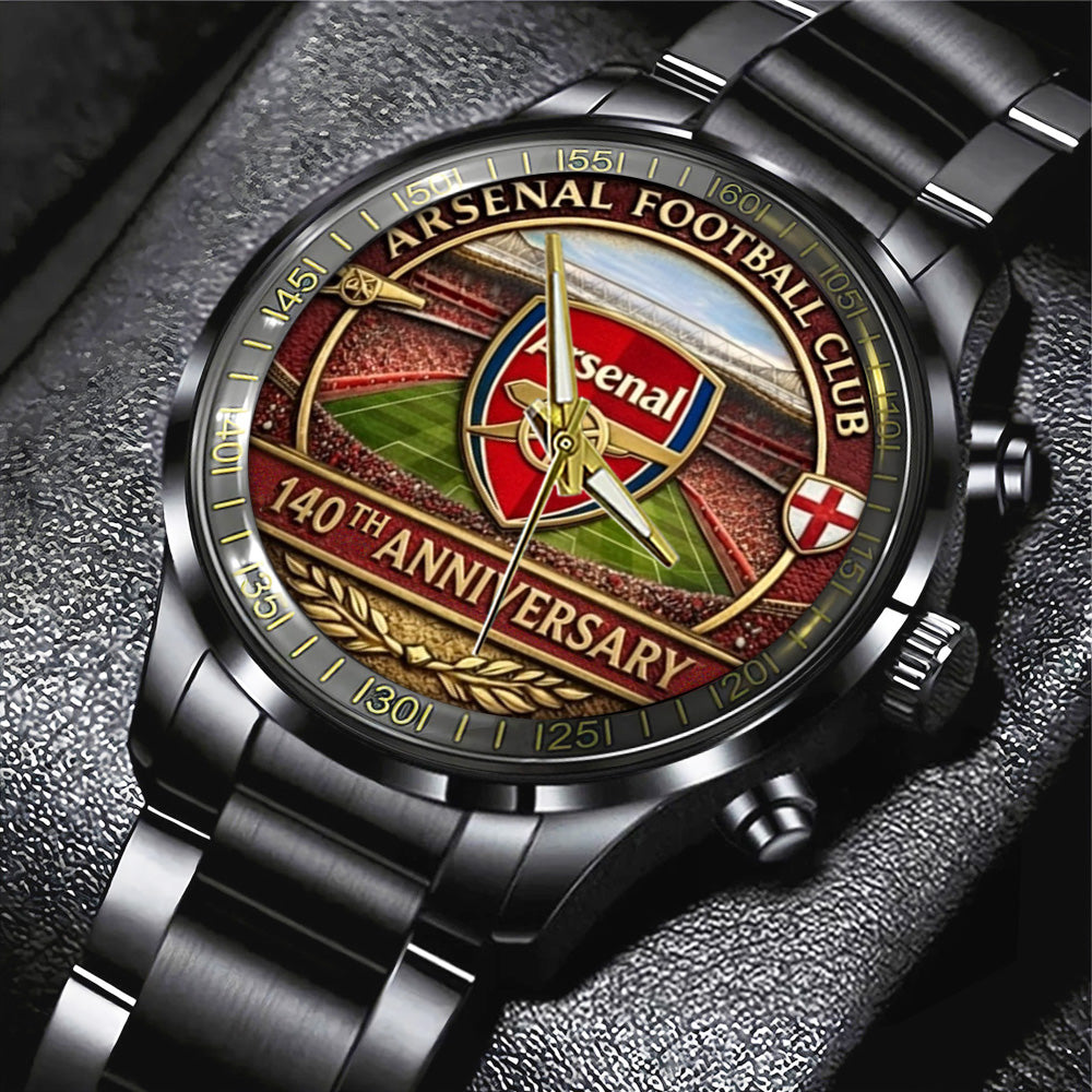 Arsenal FC 140th Anniversary Black Stainless Steel Watch - TANTN19663