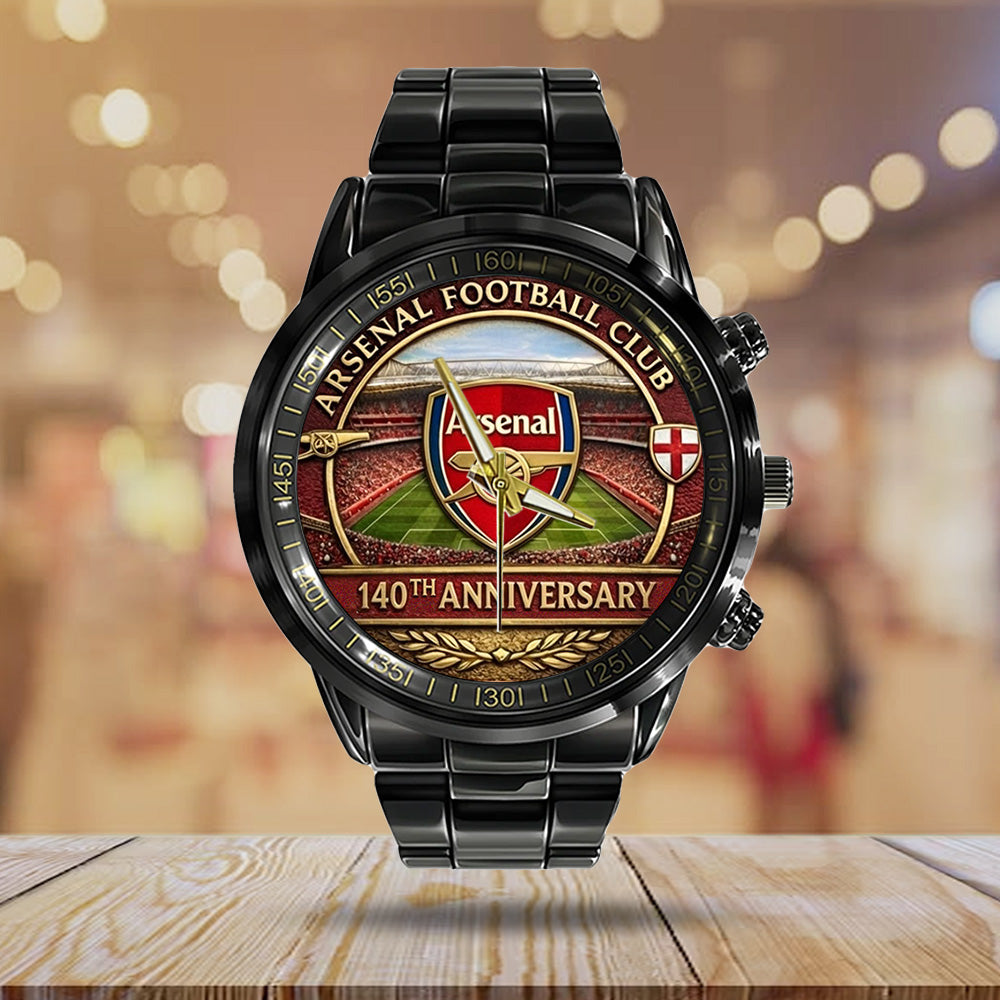 Arsenal FC 140th Anniversary Black Stainless Steel Watch - TANTN19663
