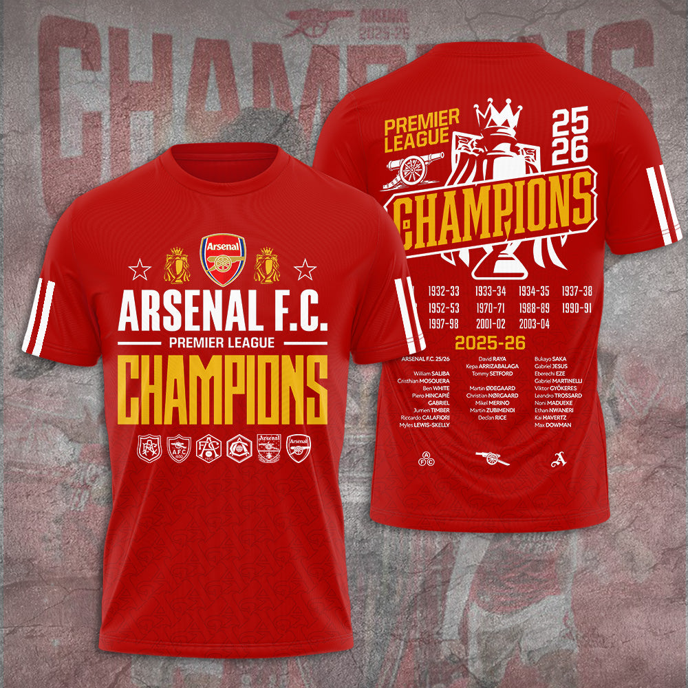 Arsenal FC Premier League Champions 25/26 3D Apparel – GNE6650