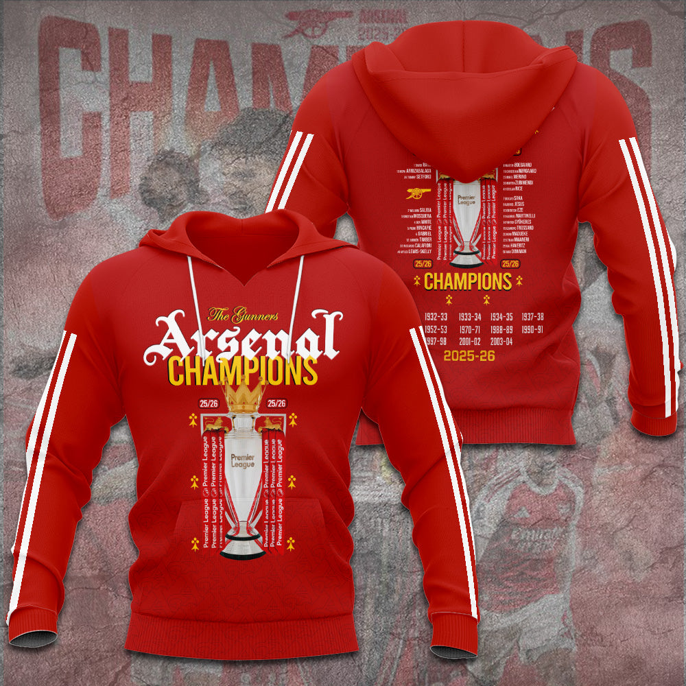 Arsenal FC Premier League Champions 25/26 3D Apparel – GNE6652