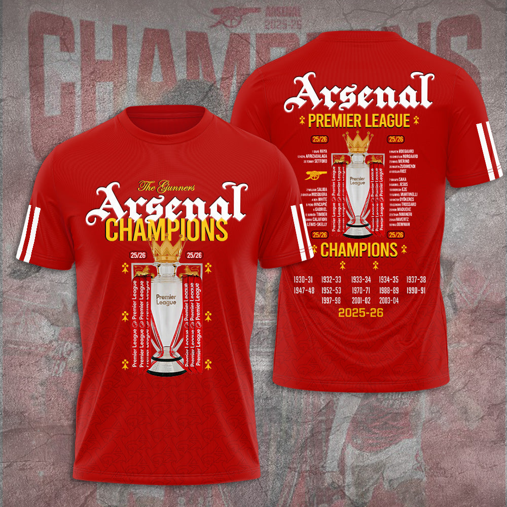 Arsenal FC Premier League Champions 25/26 3D Apparel – GNE6652