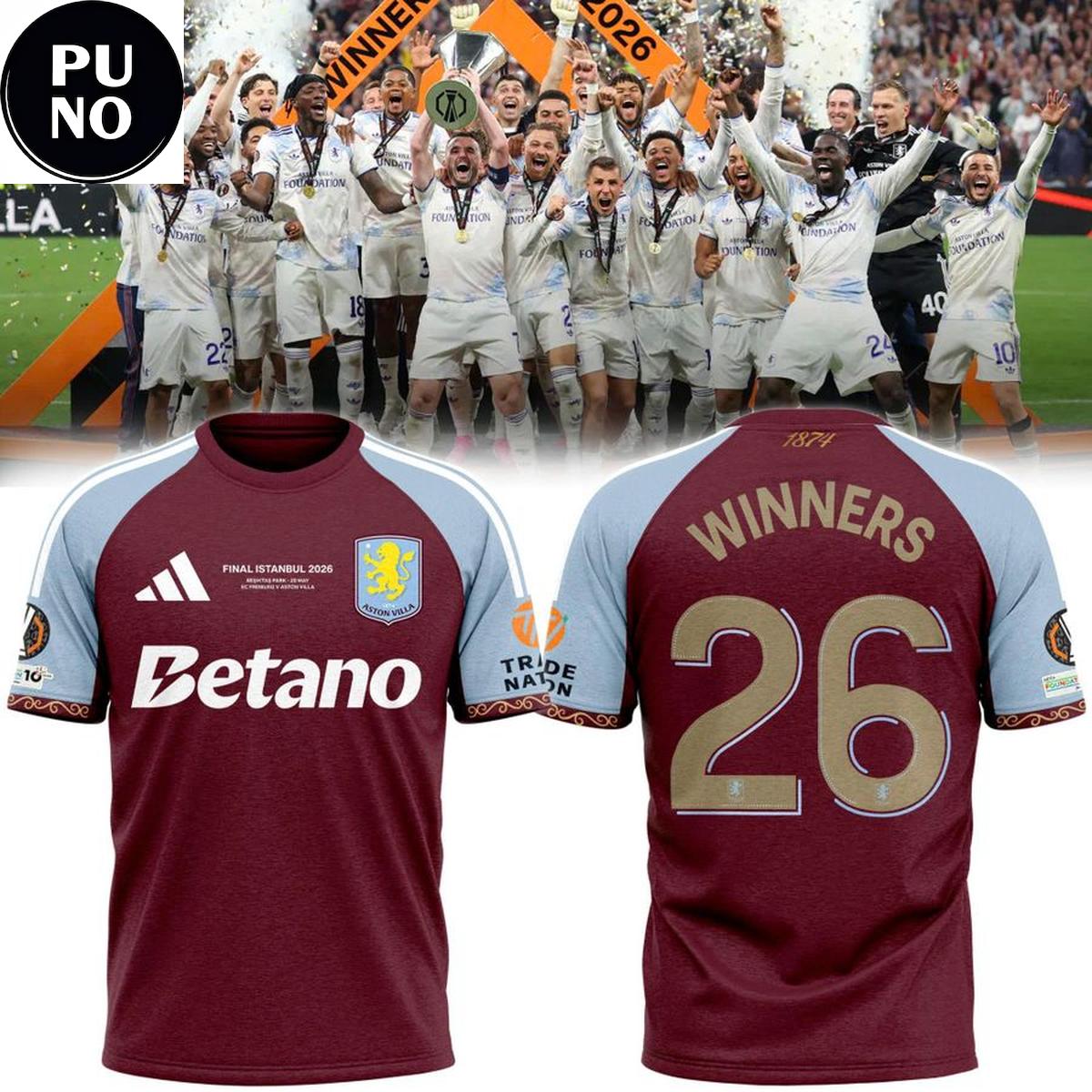 Aston Villa FC 2026 UEFA Europa League Champions Personalized T-Shirt