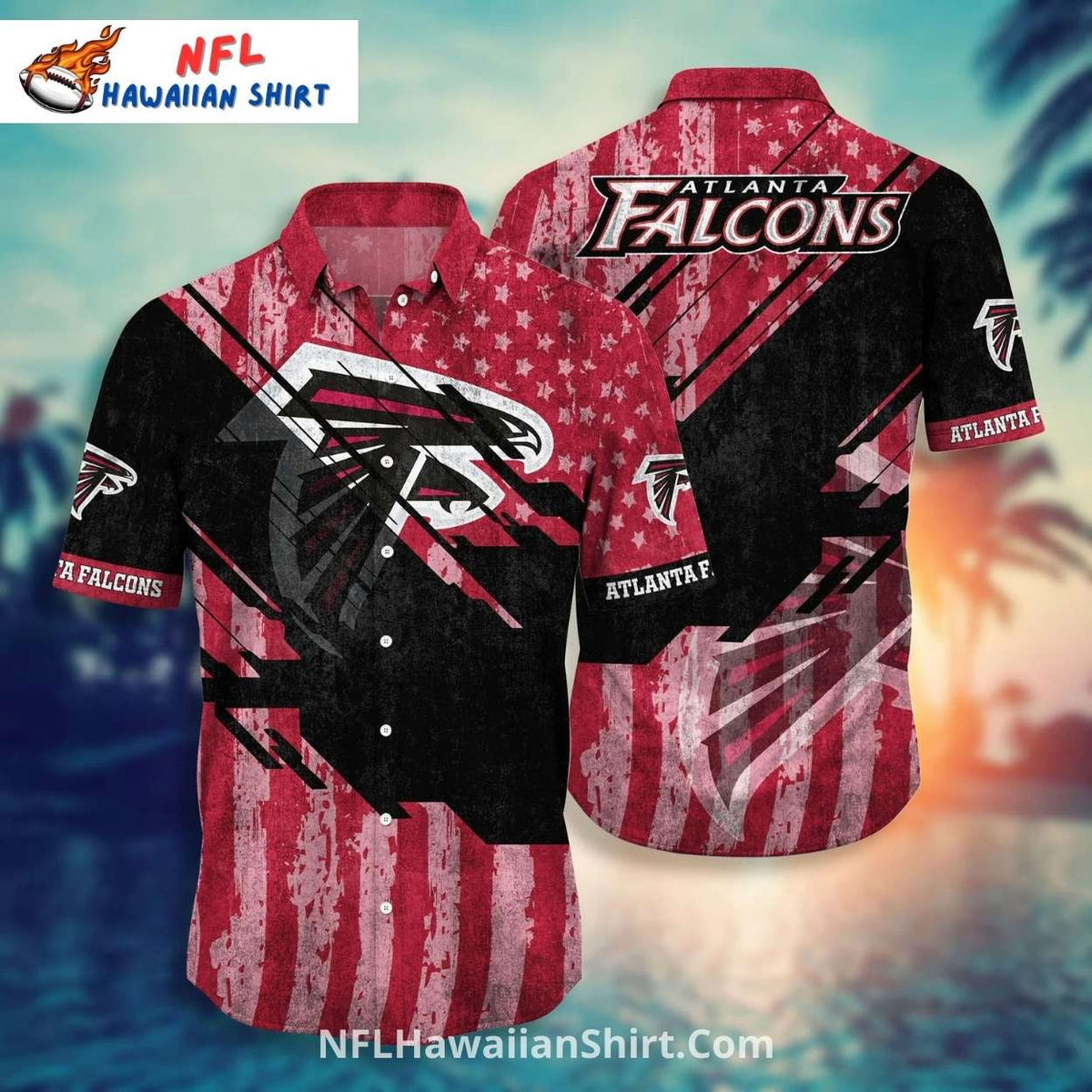 Atlanta Falcons Aloha Shirt Distressed USA Flag Design