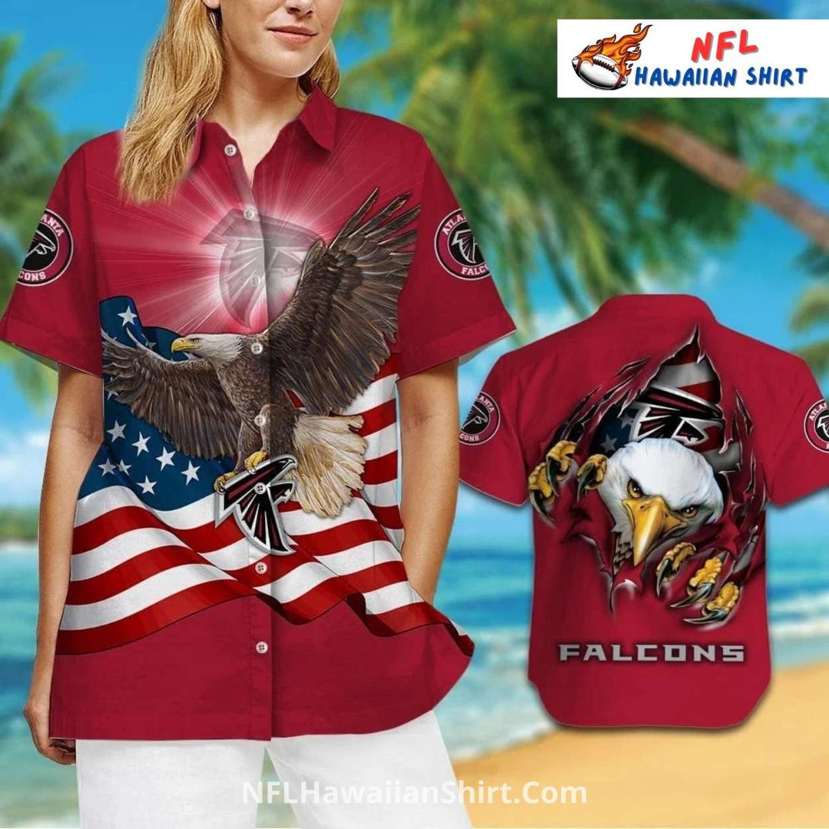 Atlanta Falcons American Flag Soaring Eagle Button-Up Shirt