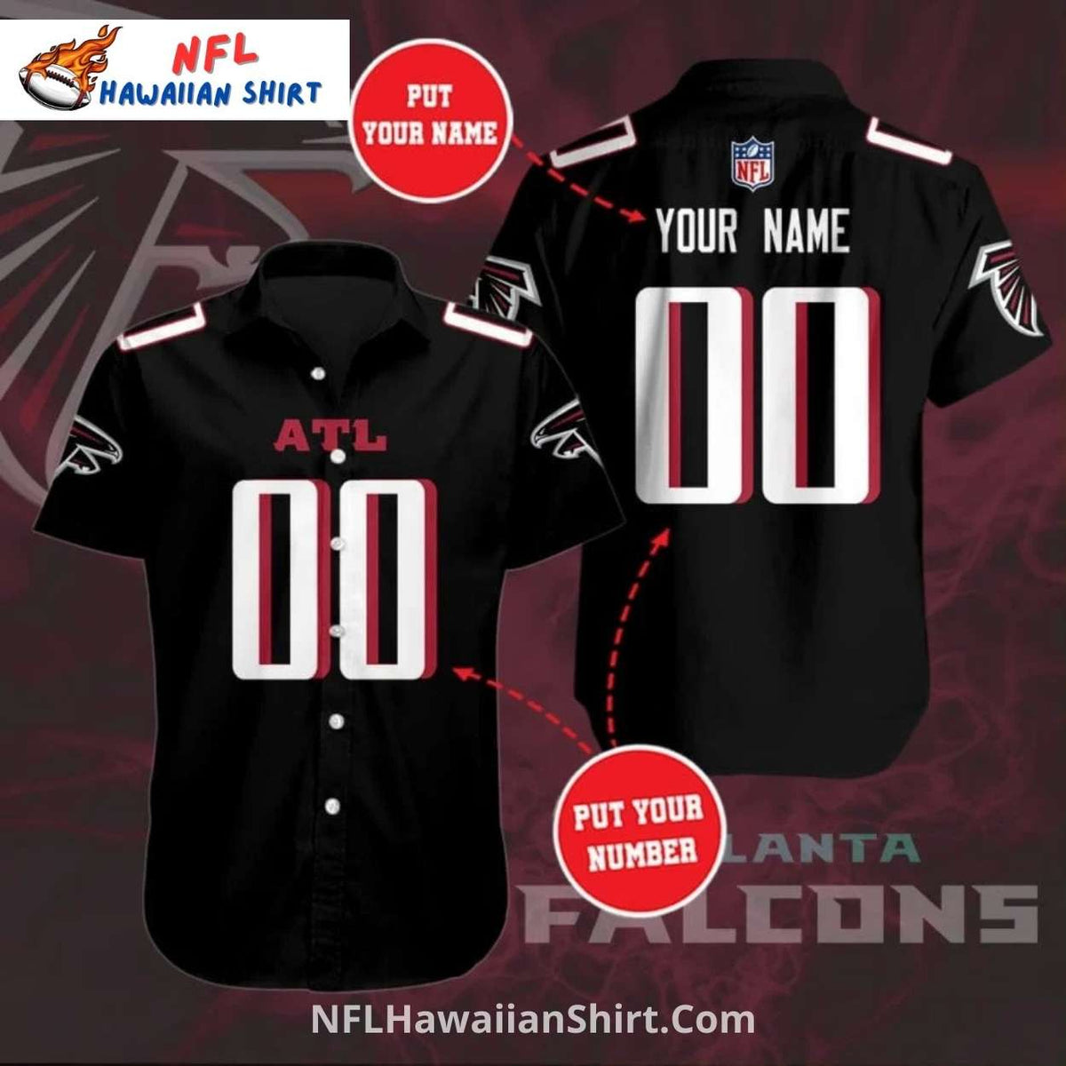 Atlanta Falcons Custom Name And Number Jersey Style Button-Up Shirt