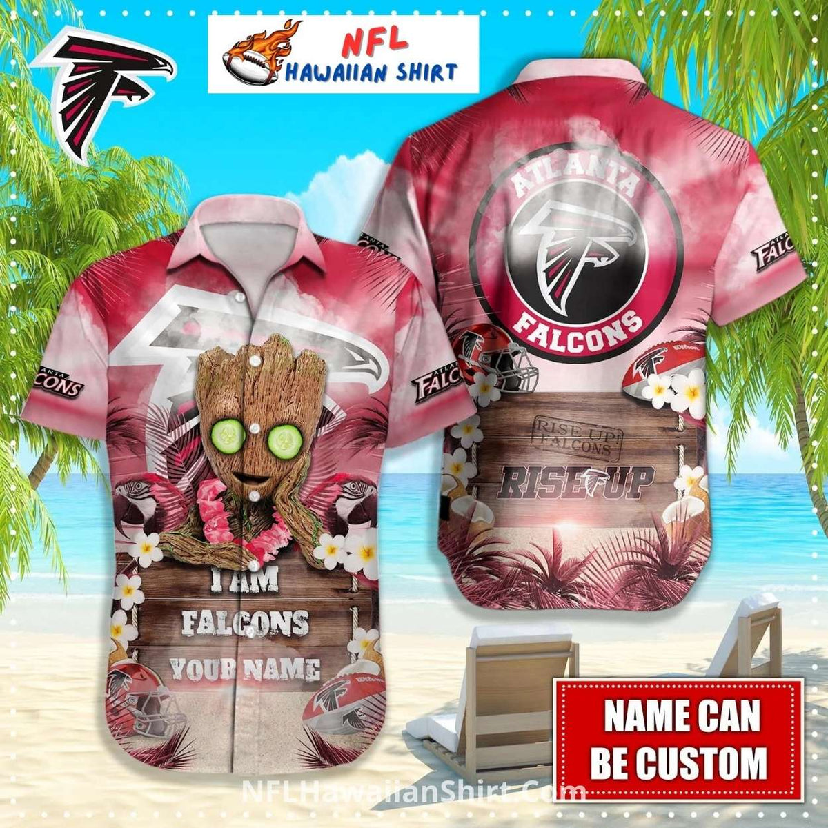Atlanta Falcons Custom Name Hawaiian Shirt With Tropical Groot