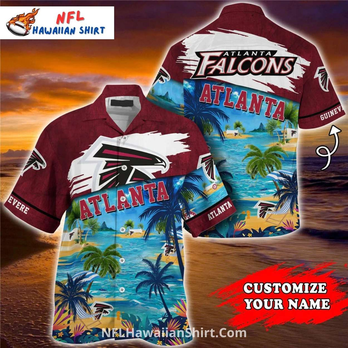 Atlanta Falcons Hawaiian Shirt Beach Scene Custom Name