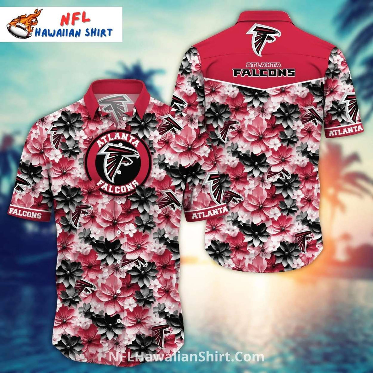 Atlanta Falcons Hibiscus Flower Pattern Logo Button-Up Shirt