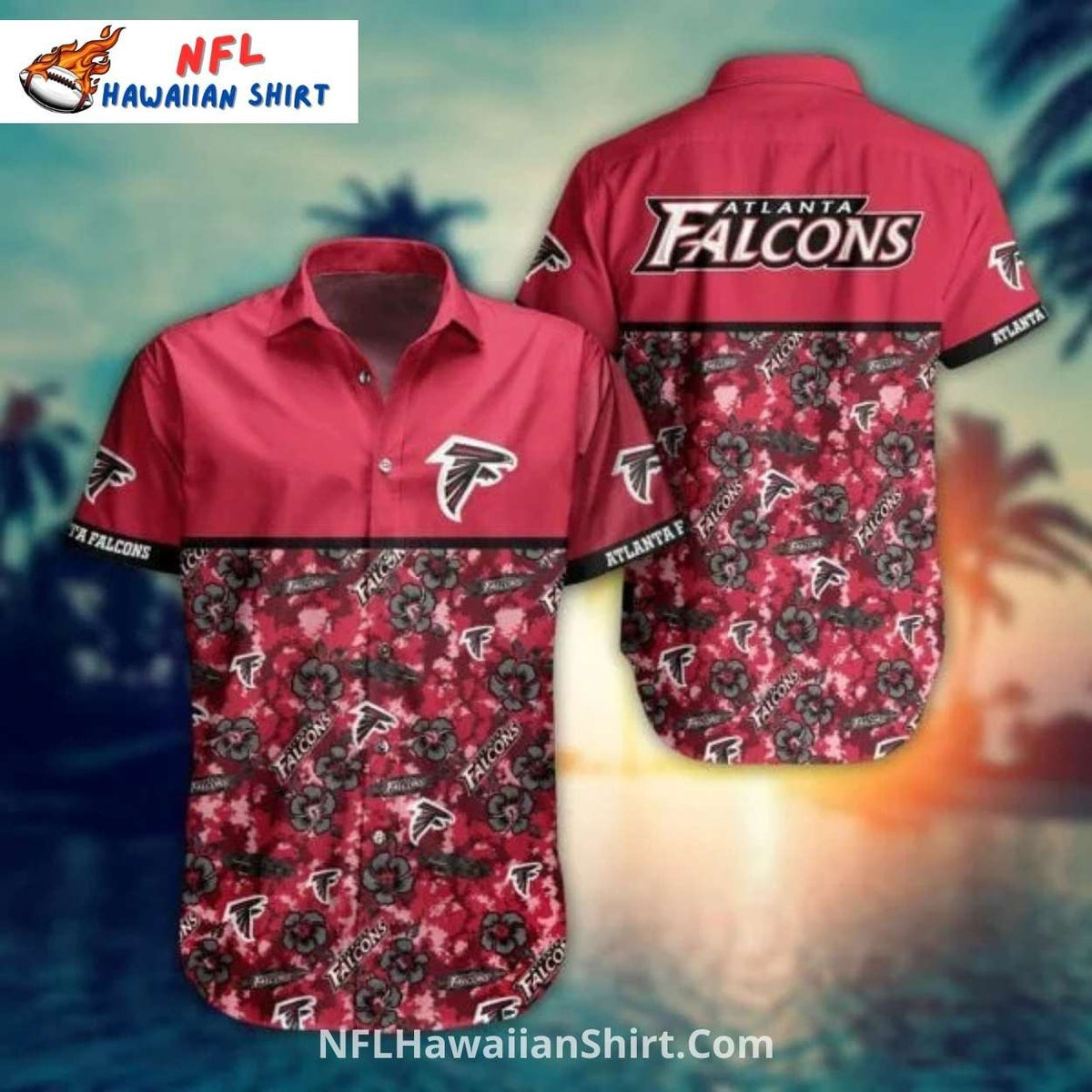 Atlanta Falcons Red Gradient Hibiscus And Logo Button-Up Shirt