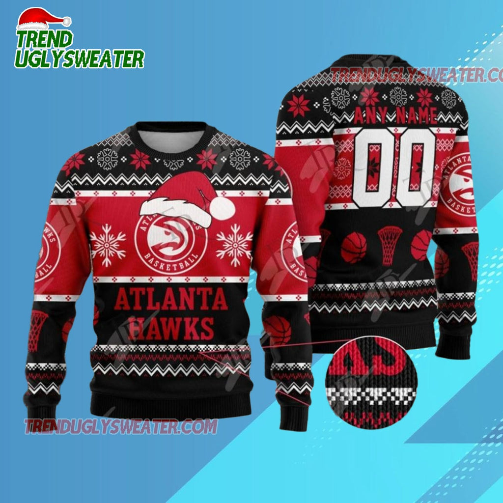 Personalized Atlanta Hawks Santa Dunk Ugly Christmas Sweater