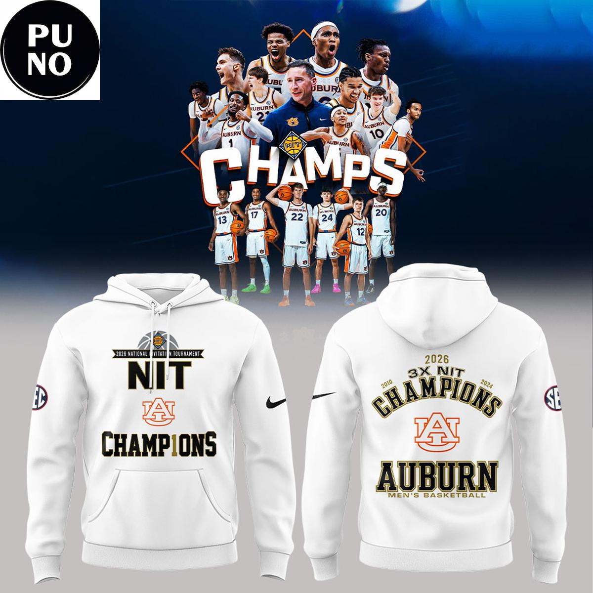 Auburn Tigers Men's Basketball 3x NIT Champions 2026 Hoodie T-Shirt