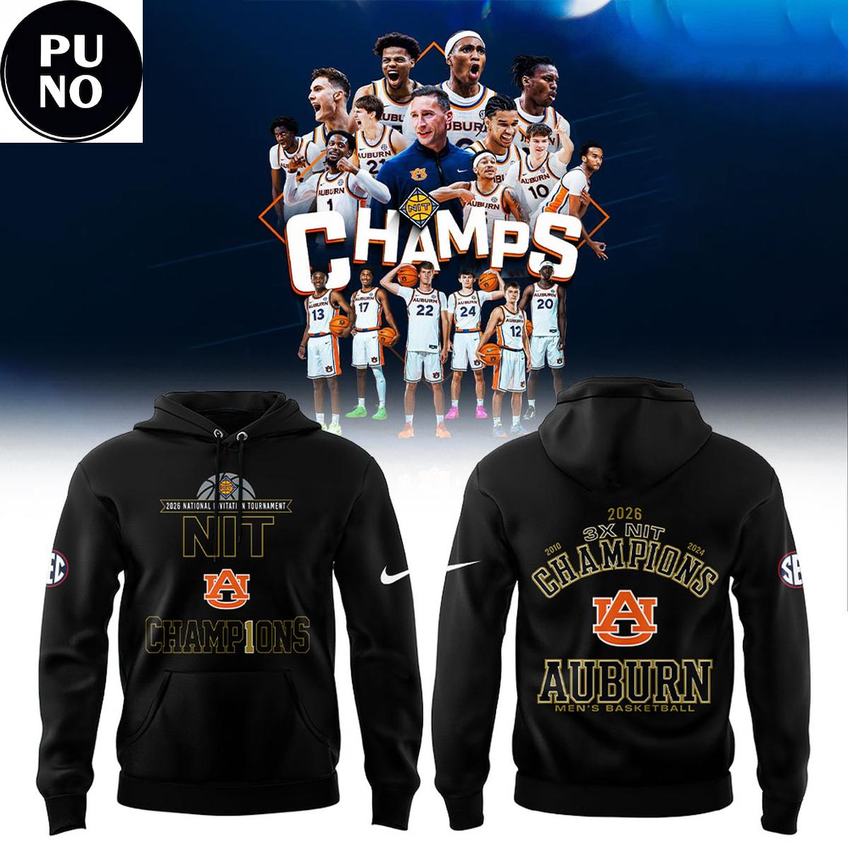 Auburn Tigers Men's Basketball 3x NIT Champions 2026 Hoodie T-Shirt