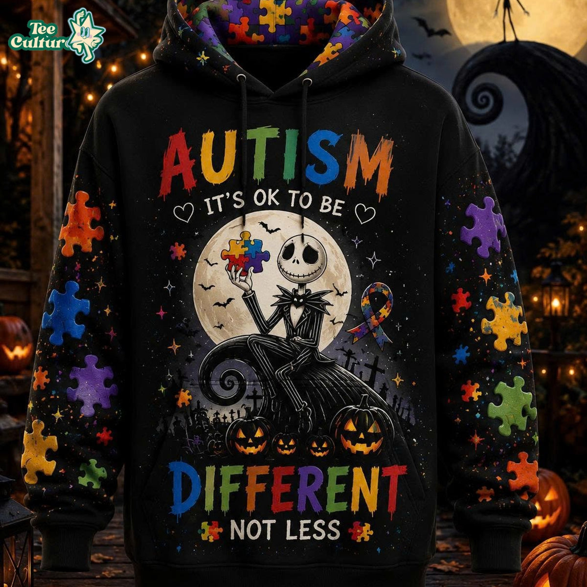 Autism Awareness Jack Skellington It’s Okay To Be Different 3D Hoodie