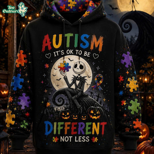 Autism Awareness Jack Skellington It’s Okay To Be Different 3D Hoodie