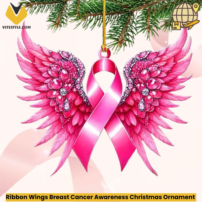 Ribbon Wings Breast Cancer Awareness Christmas Ornament