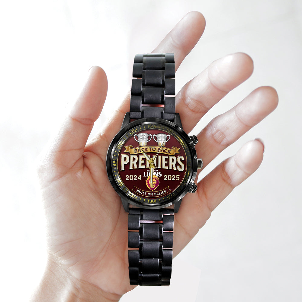 Brisbane Lions Black Stainless Steel Watch - TMTHU1398
