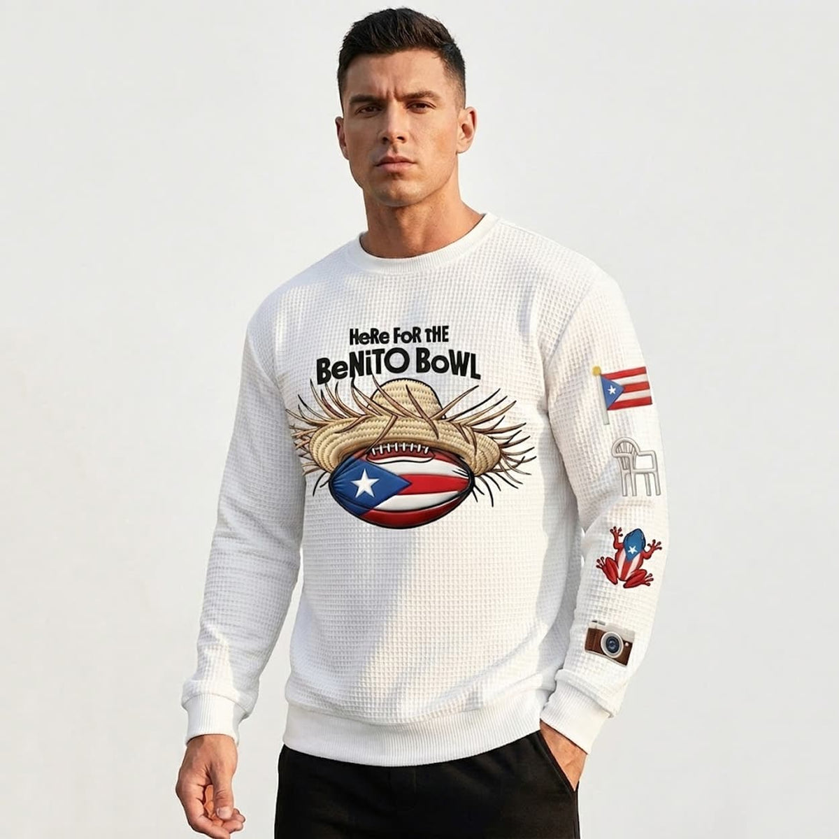 Bad Bunny Here For The Benito Bowl Waffle Sweatshirt