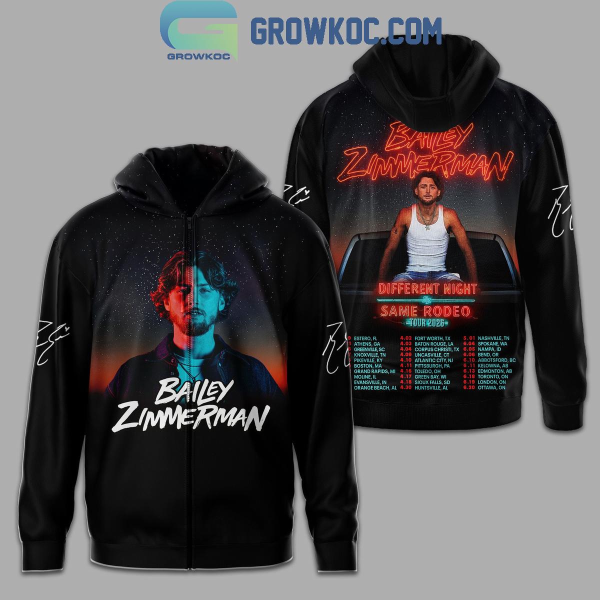 Bailey Zimmerman Different Night Same Rodeo Tour 2026 Hoodie Shirt