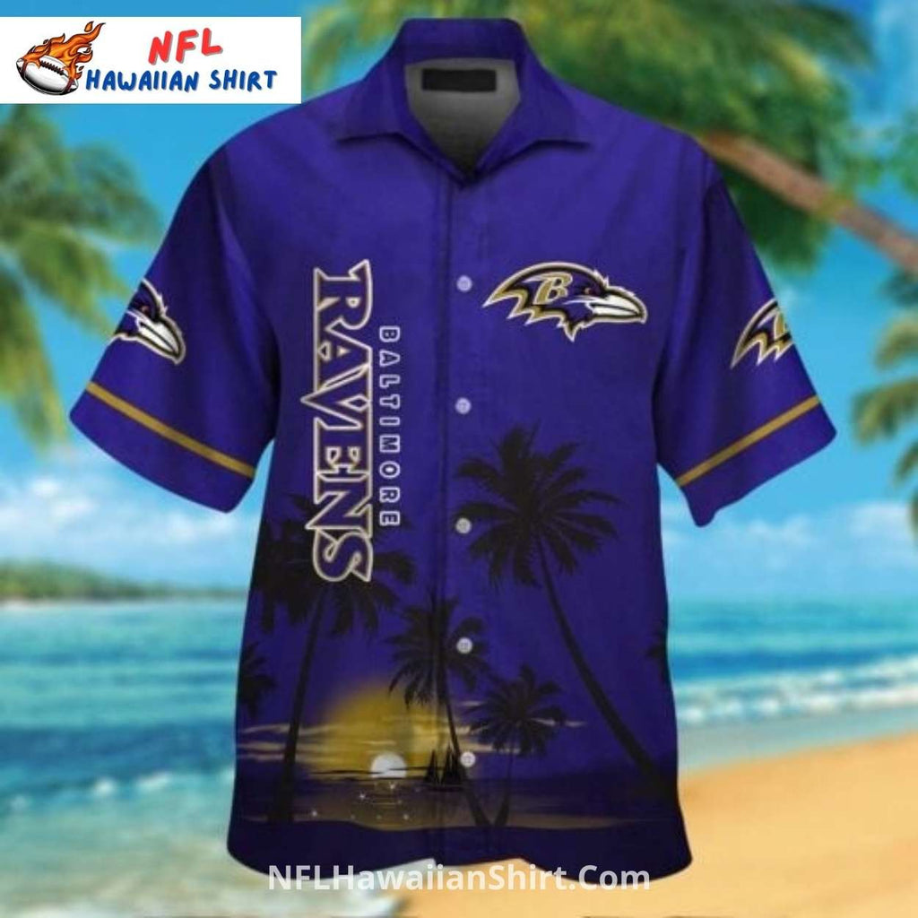 Baltimore Ravens Aloha Shirt With Sunset Palm Design
