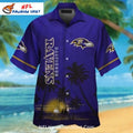 Baltimore Ravens Aloha Shirt With Sunset Palm Design