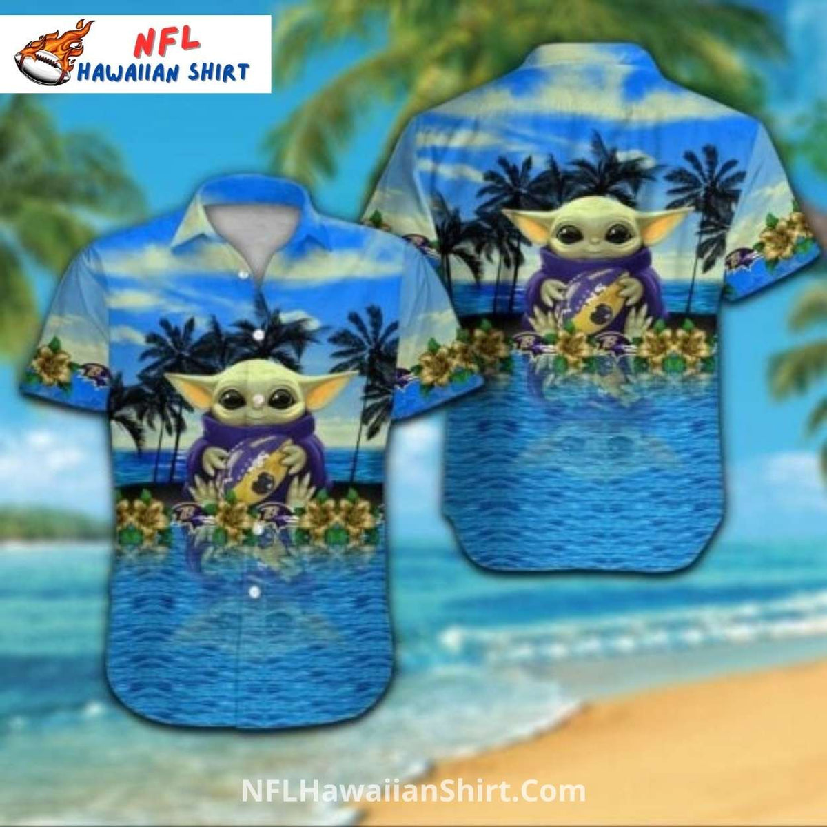 Baltimore Ravens Baby Yoda Beach Party Aloha Shirt